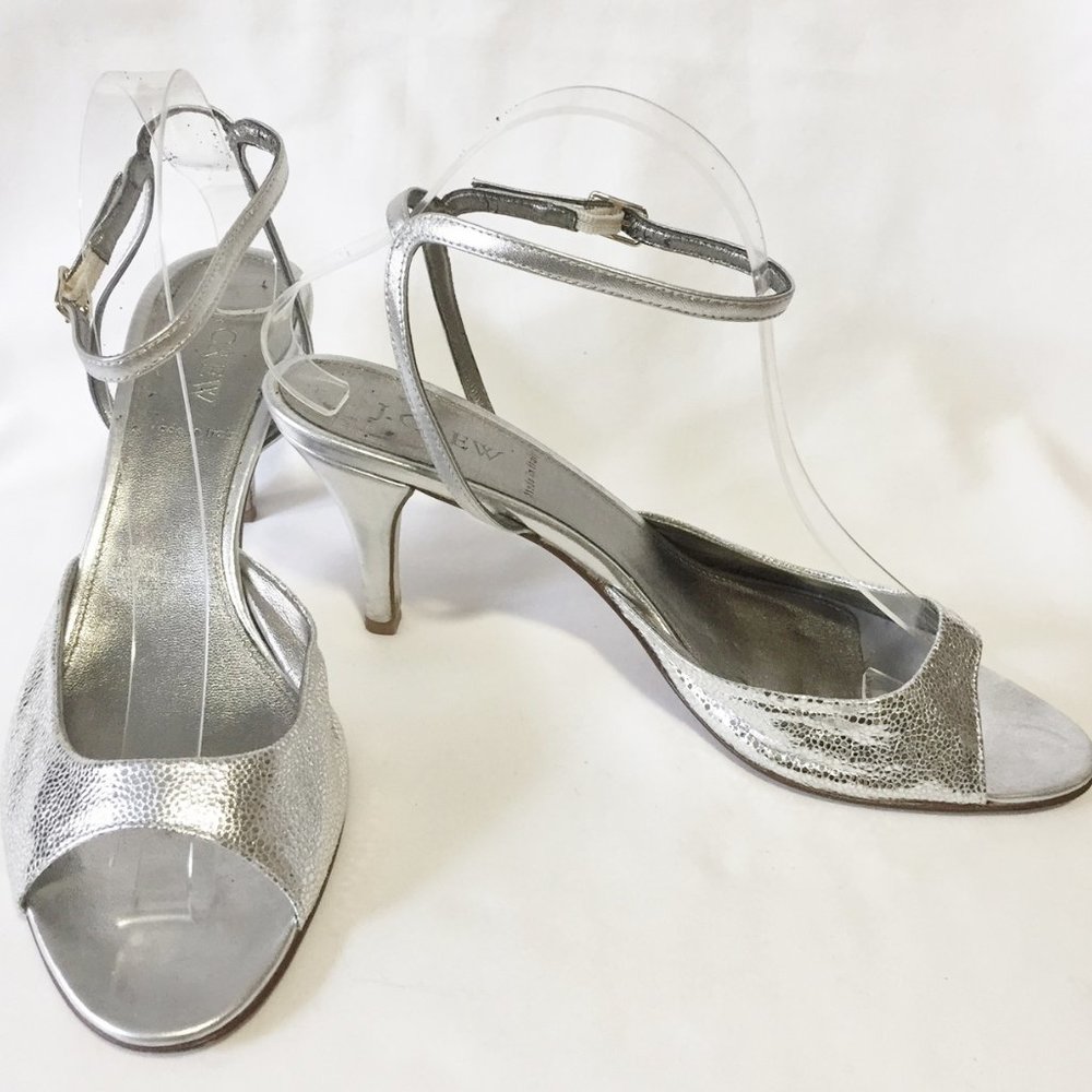 J.Crew  Alessandra Silver Metallic Strap Heels